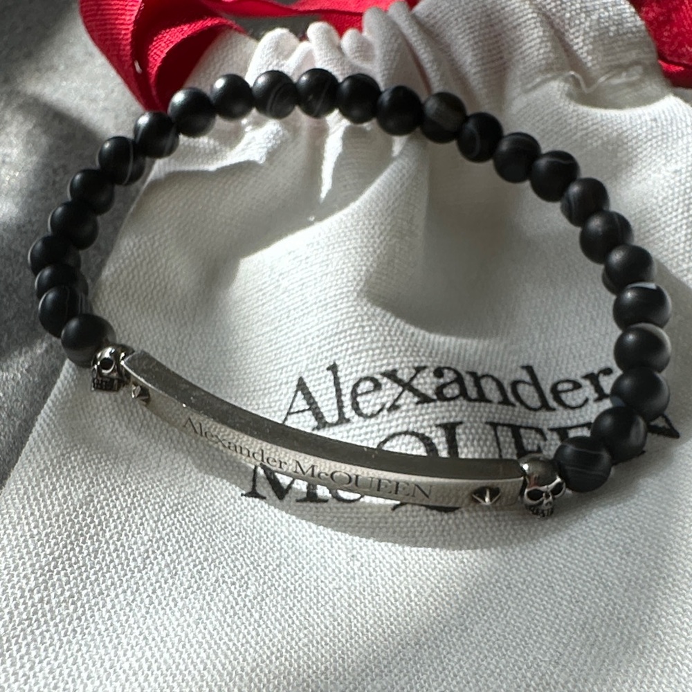 Alexander McQueen Beaded/Silver Plated Logo Bracelet